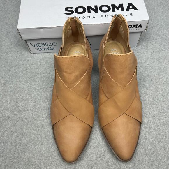 Sonoma Ankle Pointed Toe Boots Womens 9 Brown Western Casual Low Heel Bootie